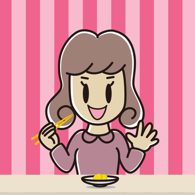 たくあんを食べる女子大学生のイラスト【色、背景あり】PNG