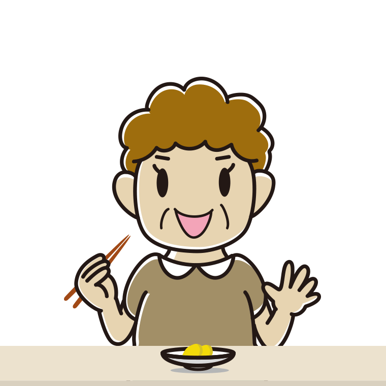 たくあんを食べるおばさんのイラスト【色あり、背景なし】透過PNG