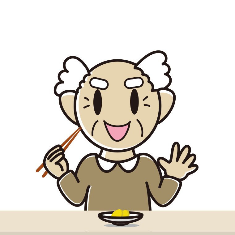 たくあんを食べるおじいさんのイラスト【色あり、背景なし】透過PNG