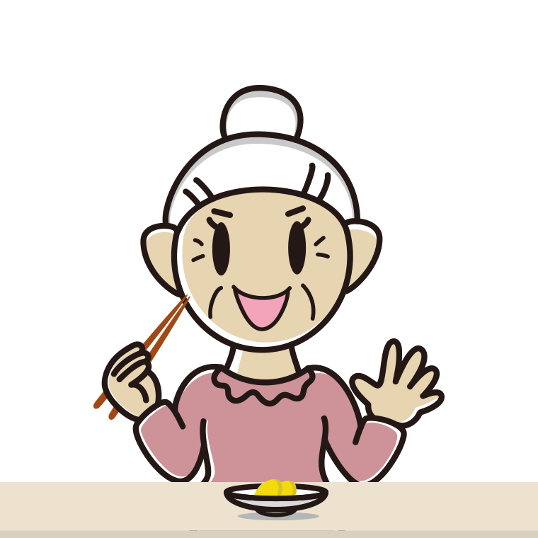 たくあんを食べるおばあさんのイラスト【色あり、背景なし】透過PNG