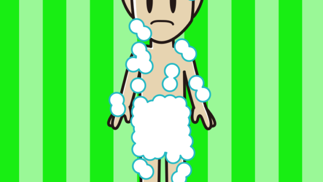 困る泡だらけの男性のイラスト【色、背景あり】PNG