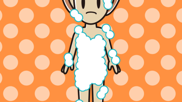 困る泡だらけの女性のイラスト【色、背景あり】PNG