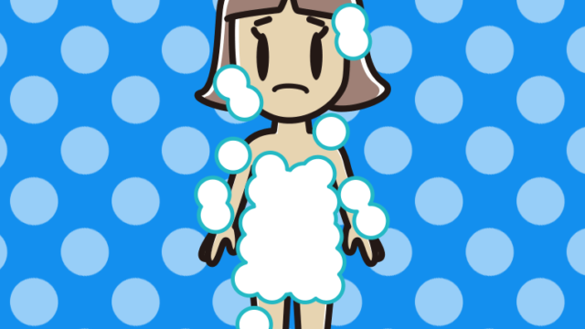 困る泡だらけの小学生女子のイラスト【色、背景あり】PNG