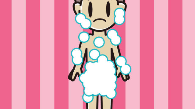 困る泡だらけの男子中学生のイラスト【色、背景あり】PNG