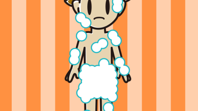 困る泡だらけの男子高校生のイラスト【色、背景あり】PNG