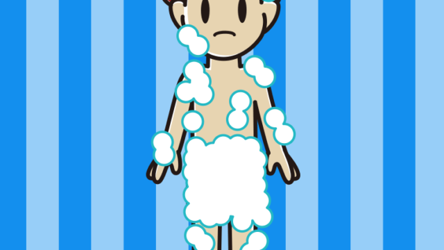 困る泡だらけの男子大学生のイラスト【色、背景あり】PNG