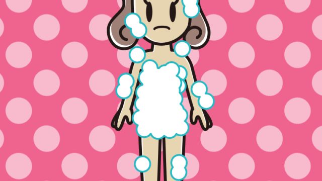 困る泡だらけの女子大学生のイラスト【色、背景あり】PNG