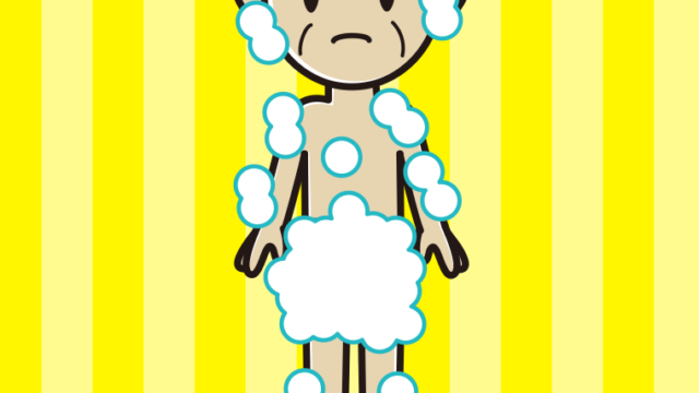 困る泡だらけのおじいさんのイラスト【色、背景あり】PNG