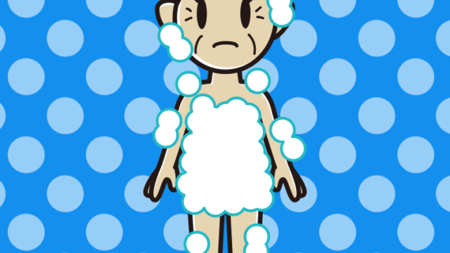 困る泡だらけのおばあさんのイラスト【色、背景あり】PNG