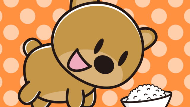 ごはんを食べるクマちゃんのイラスト【色、背景あり】PNG