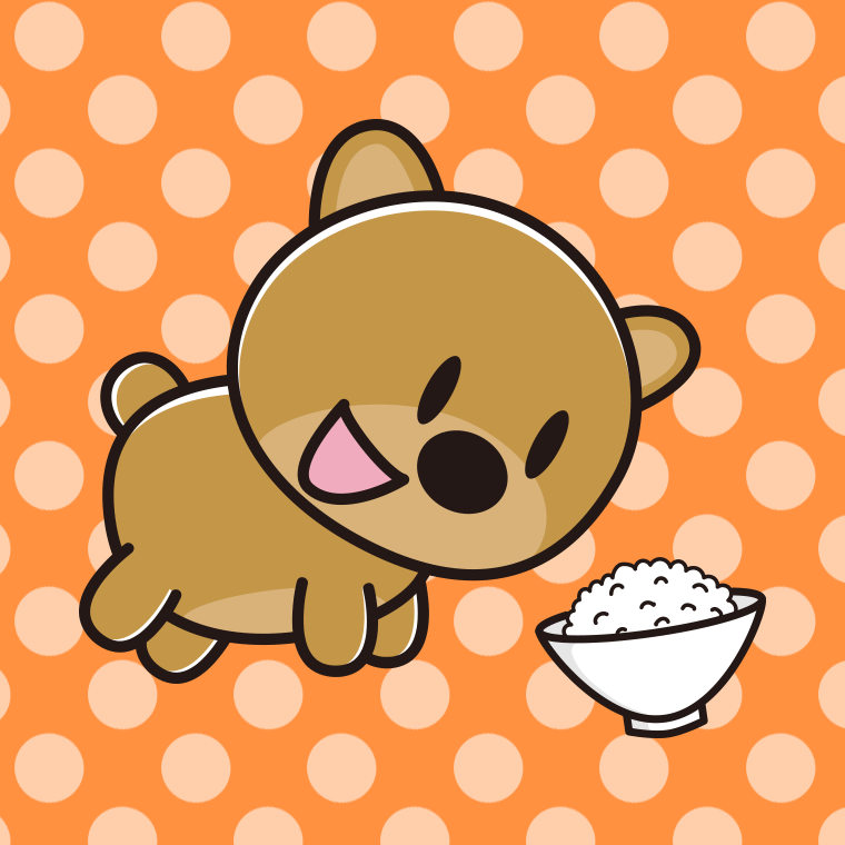 ごはんを食べるクマちゃんのイラスト【色、背景あり】PNG