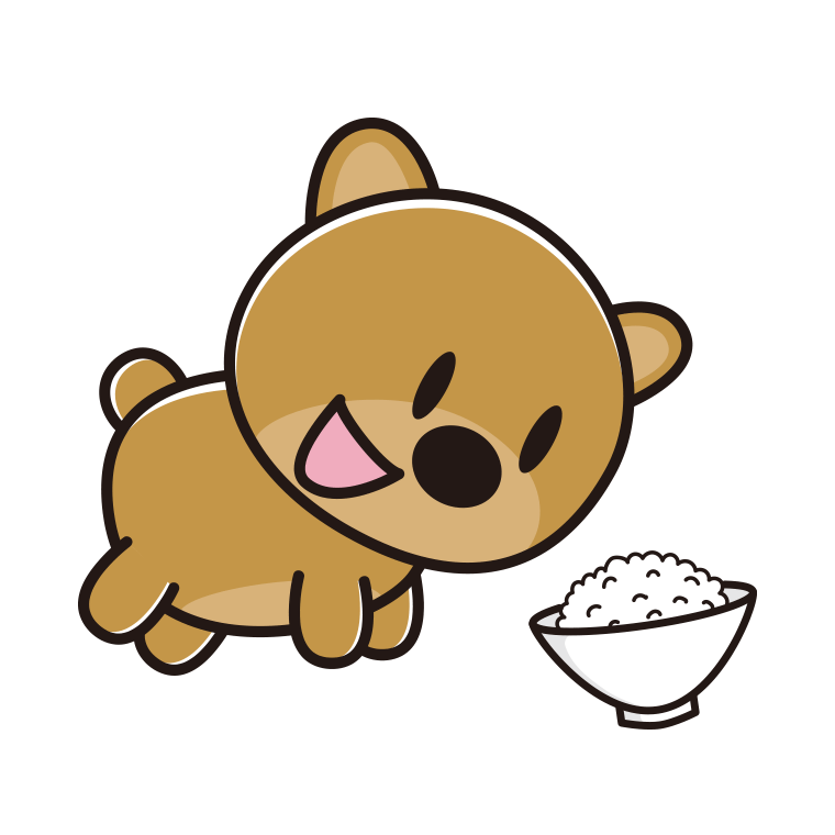 ごはんを食べるクマちゃんのイラスト【色あり、背景なし】透過PNG