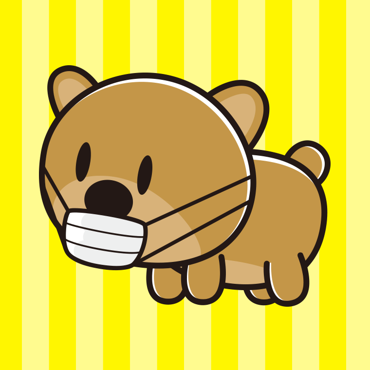マスクをするクマちゃんのイラスト【色、背景あり】PNG