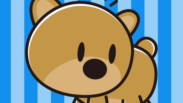 何かに気付くクマちゃんのイラスト【色、背景あり】PNG