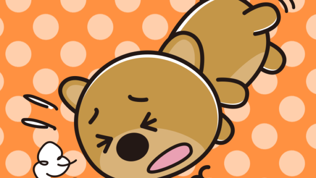 ズッコケるクマちゃんのイラスト【色、背景あり】PNG