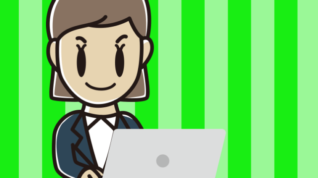 パソコンを使う女性会社員のイラスト【色、背景あり】PNG