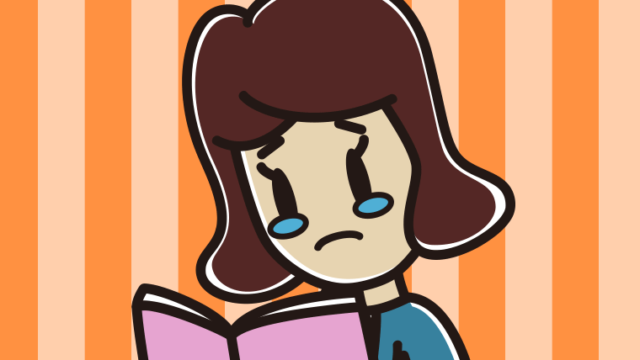 本を読んで泣く女子高校生のイラスト【色、背景あり】PNG