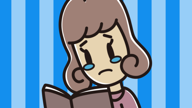 本を読んで泣く女子大学生のイラスト【色、背景あり】PNG