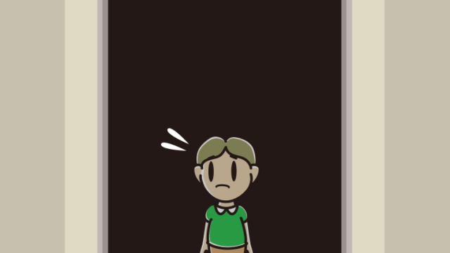 停電でエレベーターが止まる小学生男子のイラスト【色、背景あり】PNG