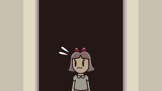 停電でエレベーターが止まる小学生女子のイラスト【色、背景あり】PNG