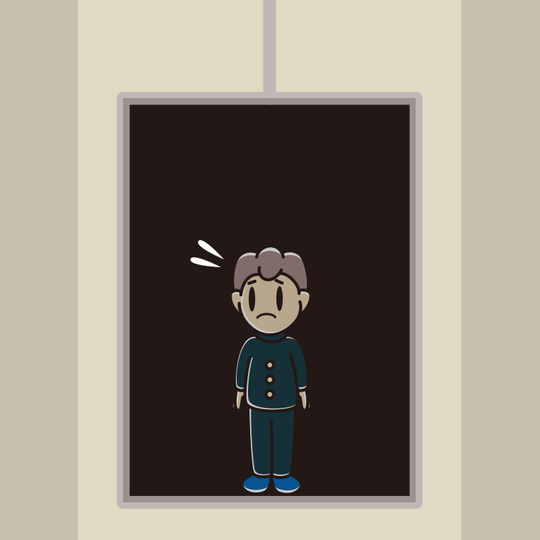 停電でエレベーターが止まる男子中学生のイラスト【色、背景あり】PNG