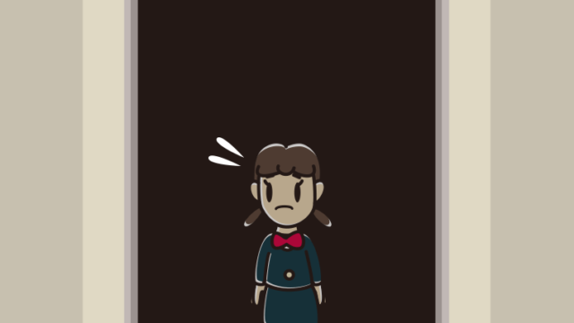 停電でエレベーターが止まる女子中学生のイラスト【色、背景あり】PNG