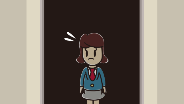 停電でエレベーターが止まる女子高校生のイラスト【色、背景あり】PNG