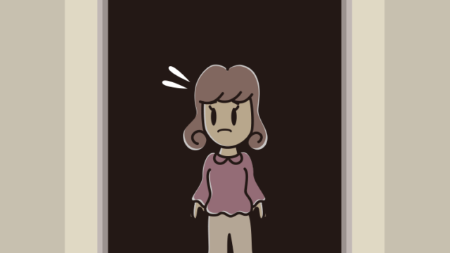 停電でエレベーターが止まる女子大学生のイラスト【色、背景あり】PNG