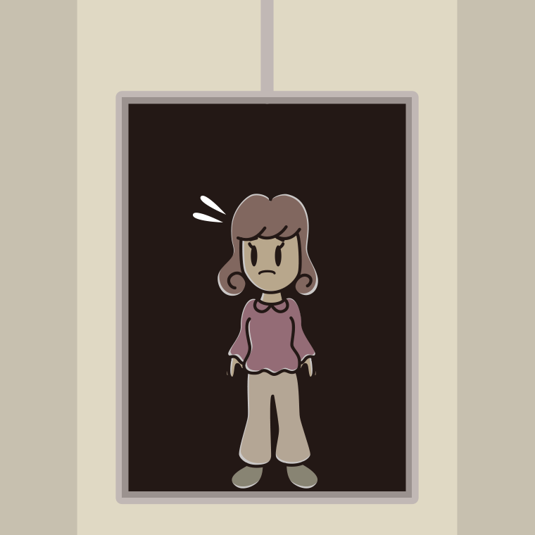 停電でエレベーターが止まる女子大学生のイラスト【色、背景あり】PNG