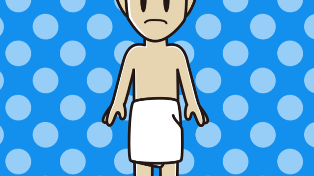 困るバスタオル姿の男性のイラスト【色、背景あり】PNG