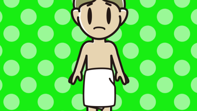 困るバスタオル姿の小学生男子のイラスト【色、背景あり】PNG