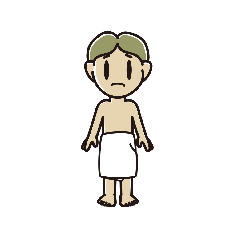 困るバスタオル姿の小学生男子のイラスト【色あり、背景なし】透過PNG