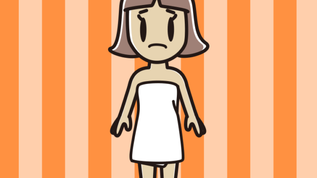 困るバスタオル姿の小学生女子のイラスト【色、背景あり】PNG