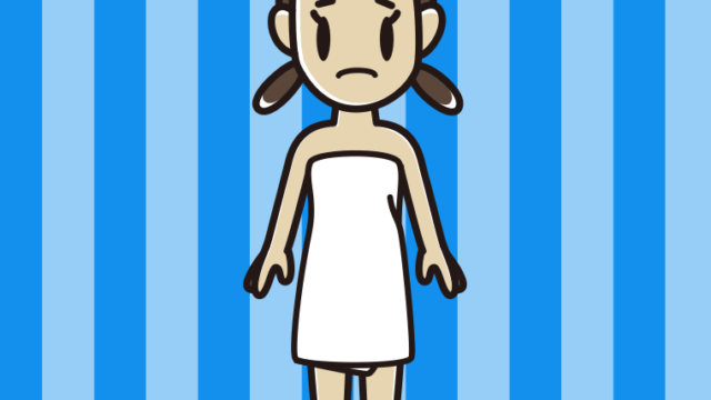 困るバスタオル姿の女子中学生のイラスト【色、背景あり】PNG