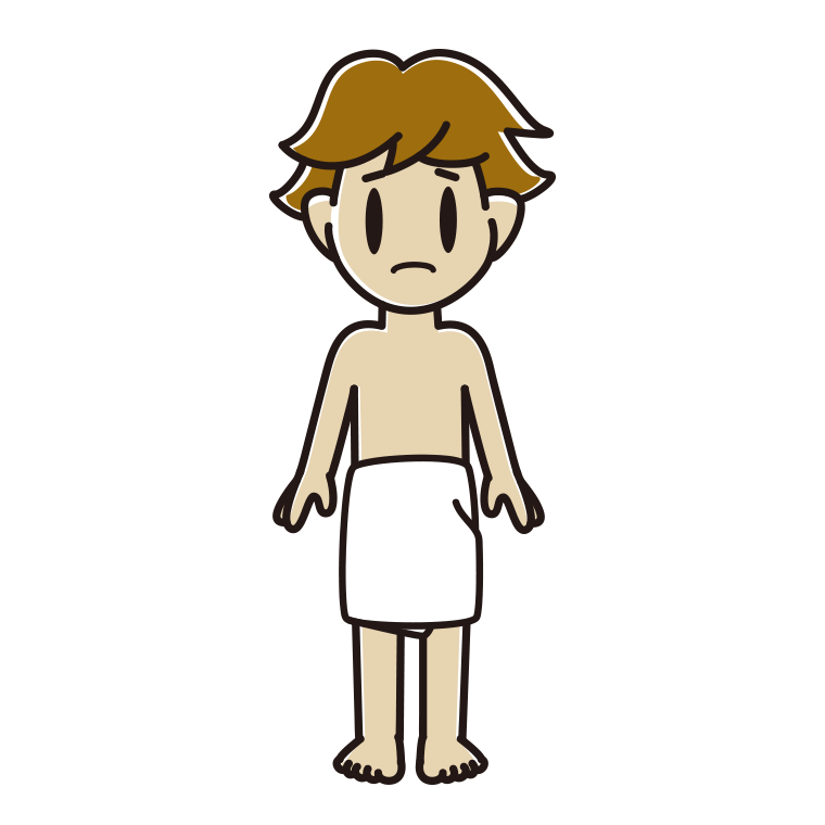 困るバスタオル姿の男子高校生のイラスト【色あり、背景なし】透過PNG