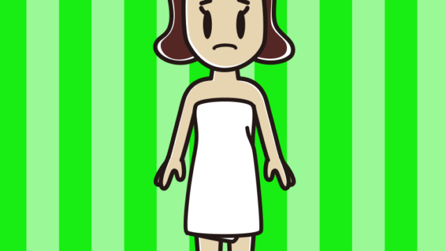 困るバスタオル姿の女子高校生のイラスト【色、背景あり】PNG