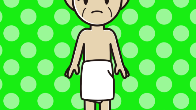 困るバスタオル姿のおじいさんのイラスト【色、背景あり】PNG