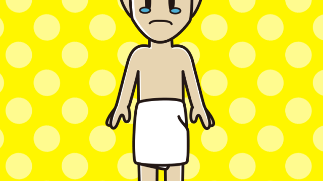 泣くバスタオル姿の男性のイラスト【色、背景あり】PNG