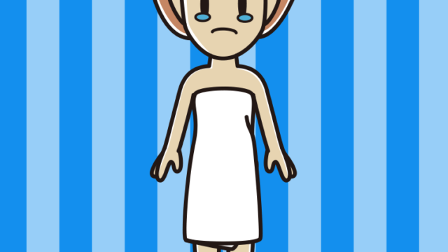 泣くバスタオル姿の女性のイラスト【色、背景あり】PNG