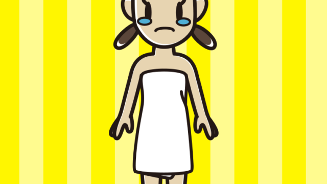 泣くバスタオル姿の女子中学生のイラスト【色、背景あり】PNG