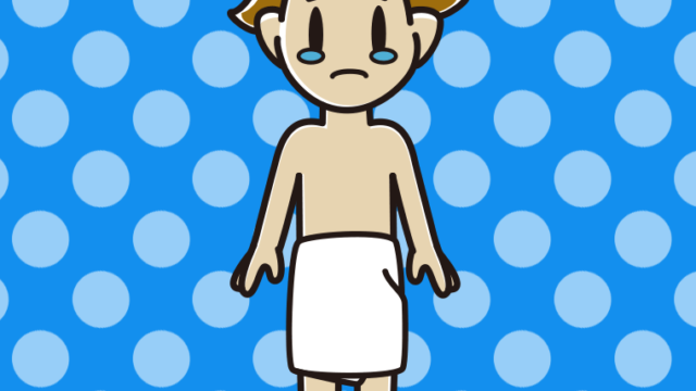 泣くバスタオル姿の男子高校生のイラスト【色、背景あり】PNG