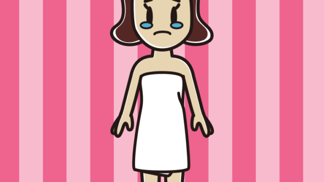泣くバスタオル姿の女子高校生のイラスト【色、背景あり】PNG