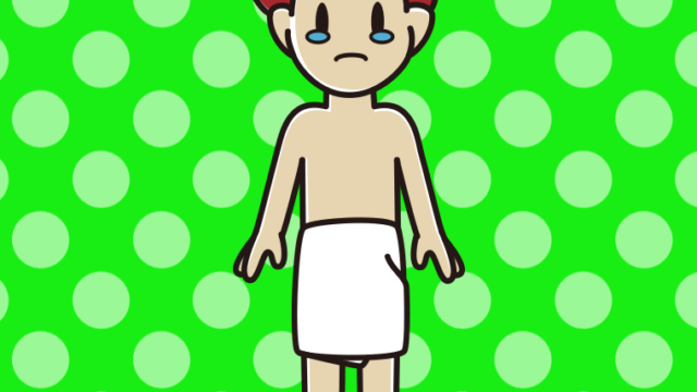 泣くバスタオル姿の男子大学生のイラスト【色、背景あり】PNG