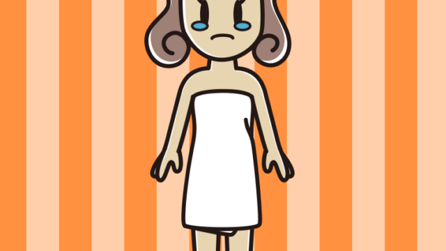 泣くバスタオル姿の女子大学生のイラスト【色、背景あり】PNG