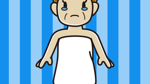 泣くバスタオル姿のおばさんのイラスト【色、背景あり】PNG