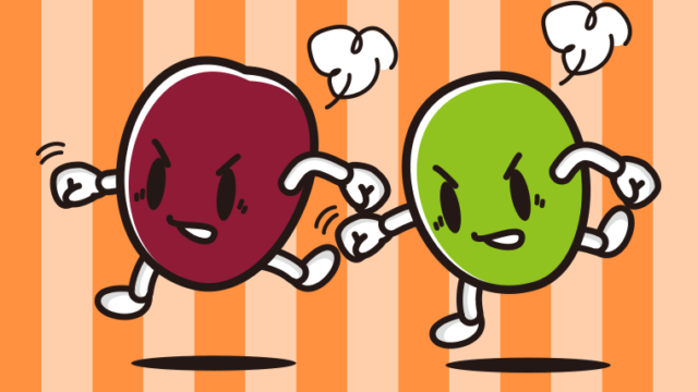 パンチするオリーブちゃんのイラスト【色、背景あり】PNG