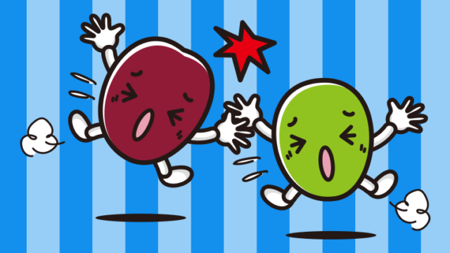 ぶつかるオリーブちゃんのイラスト【色、背景あり】PNG