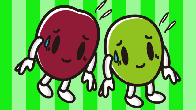 苦笑いするオリーブちゃんのイラスト【色、背景あり】PNG