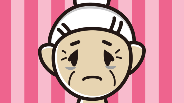 目の下にクマがあるおばあさんのイラスト【色、背景あり】PNG