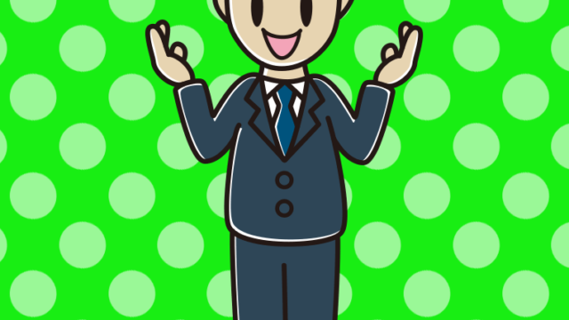 身振り手振りで話す男性会社員のイラスト【色、背景あり】PNG